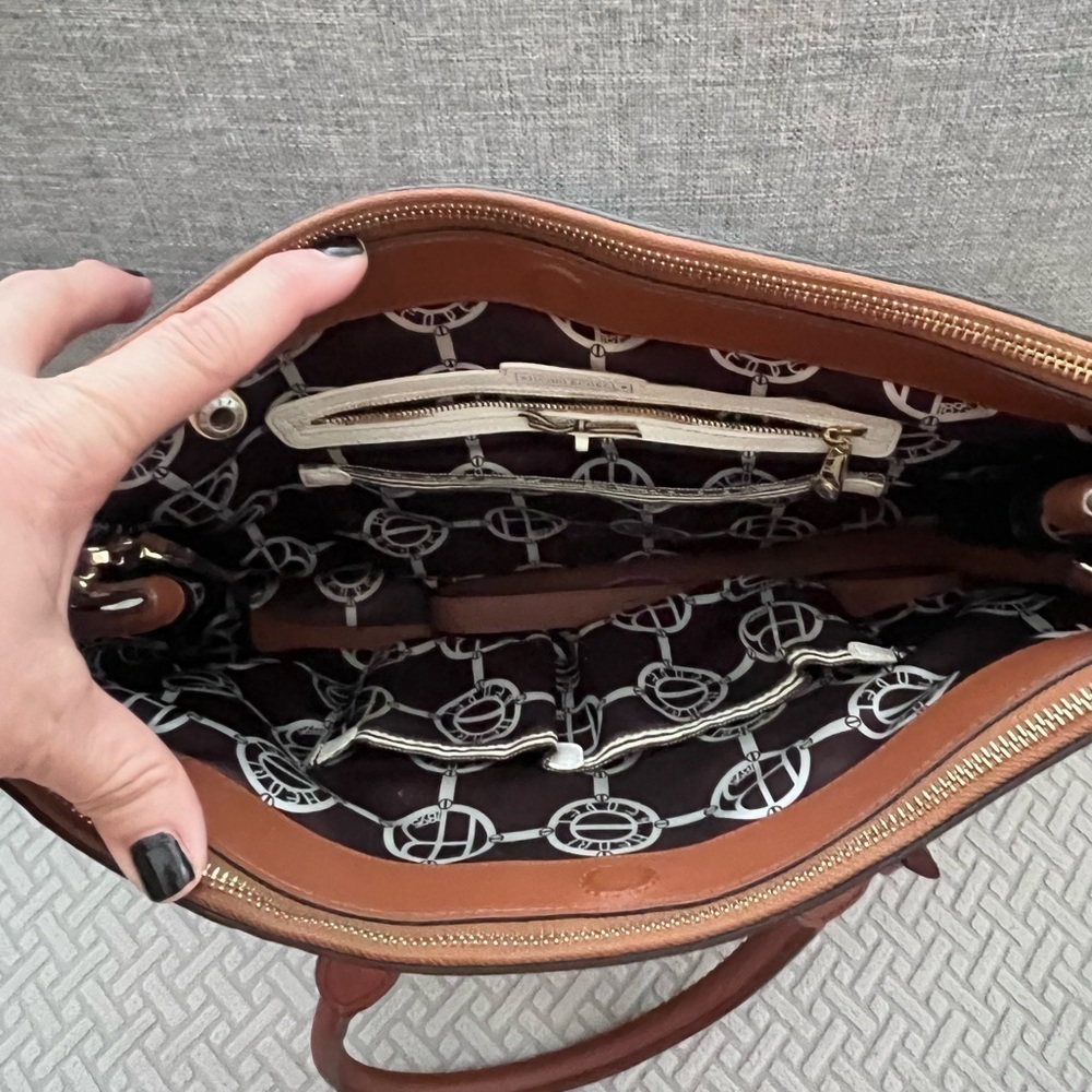Henri Bendel Cognac Brown Satchel - Flaw - Small Slice on Surface Of Handle - Picture 5 of 11